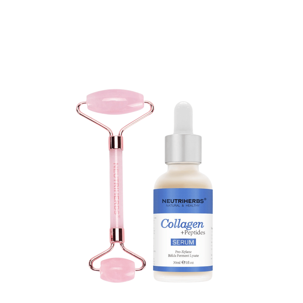 Face Massage Roller Firming Kit com roller de quartzo rosa e Collagen + Peptides Serum