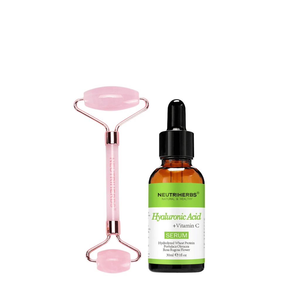 Face Massage Roller Hydration Kit com roller de quartzo rosa e Hyaluronic Acid Serum
