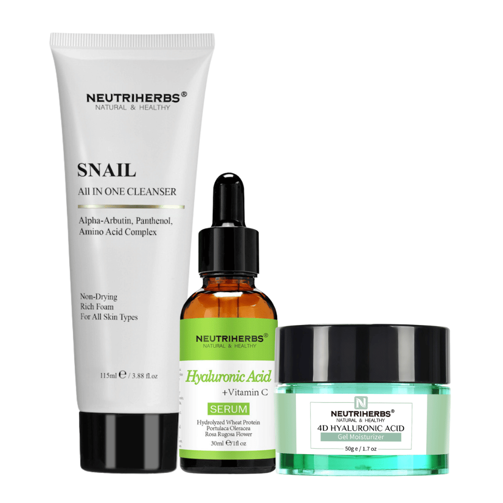 Hydration Routine Kit com Hyaluronic Acid Serum, 4D Hyaluronic Acid Gel e Snail Cleanser