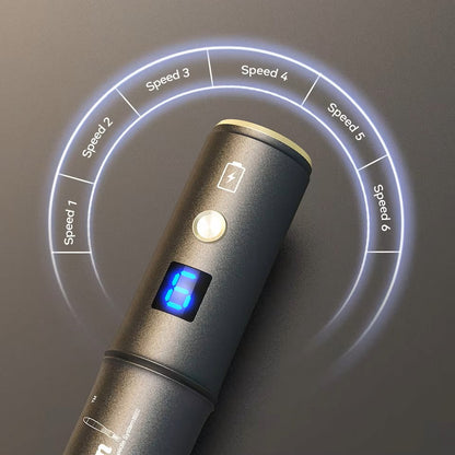 Dr. Pen A8S caneta de microagulhamento que mostra seis níveis de velocidade com display digital para tratamento de pele preciso e personalizado.