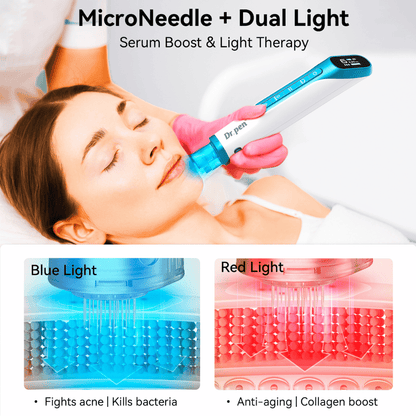 Dr. Pen H6 caneta de microneedling com luz LED vermelha e azul para tratamento da pele.