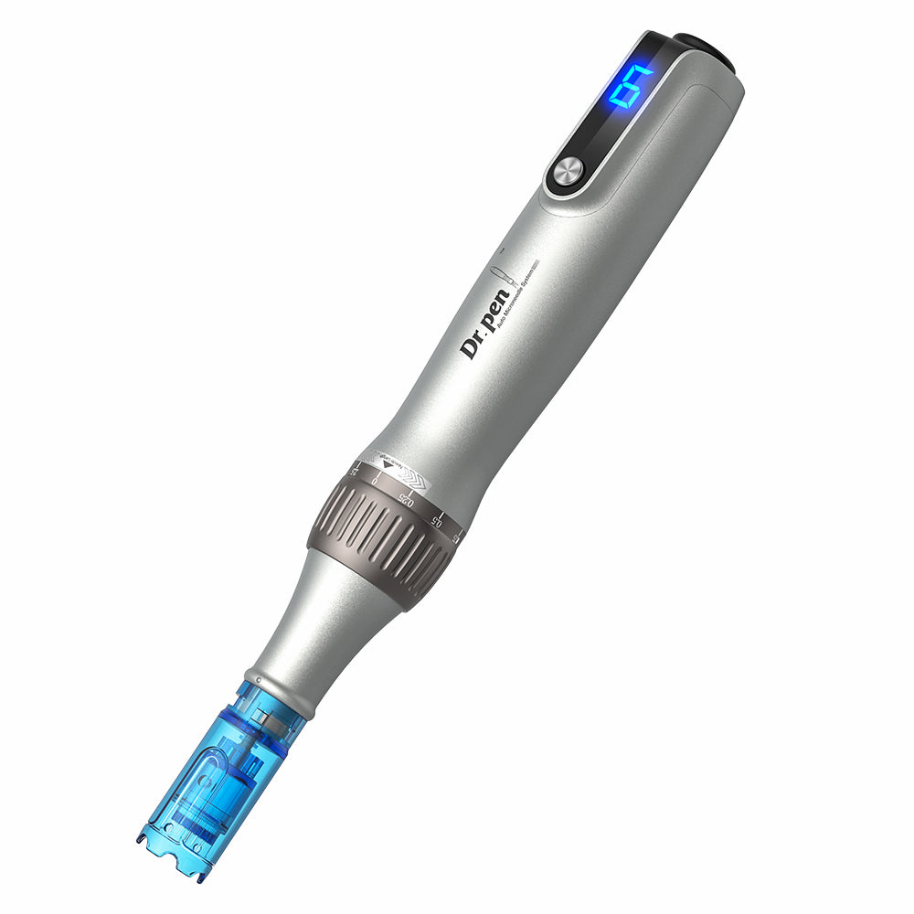 Dr. Pen M8S microneedling-caneta com display de LED, profundidade de agulha ajustável e cartucho de agulha montado para tratamento profissional da pele.