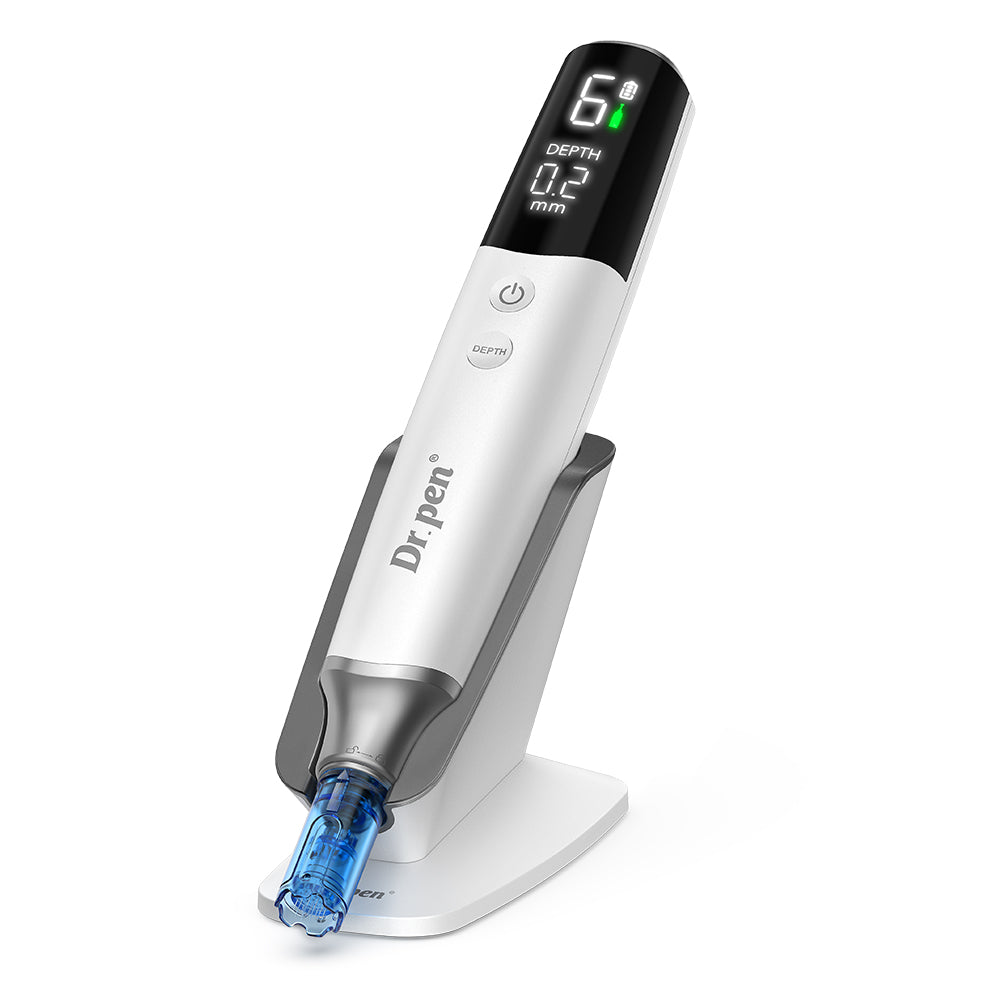 Dr. Pen M9 caneta de microneedling com visor digital, profundidade da agulha ajustável e cartucho de agulha para microneedling profissional em casa e na clínica.