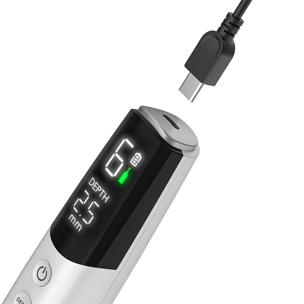 Dr. Pen M9 com carregamento USB-C, visor digital e profundidade da agulha ajustável para microneedling sem fios.