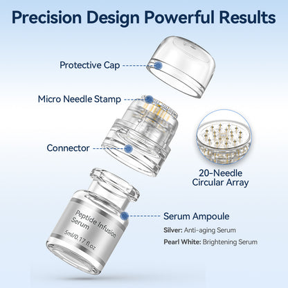 Dr. Pen MIS20 micro-infusion com microneedle stamp de 20 agulhas, tampa de proteção, ligação e ampola de sérum.