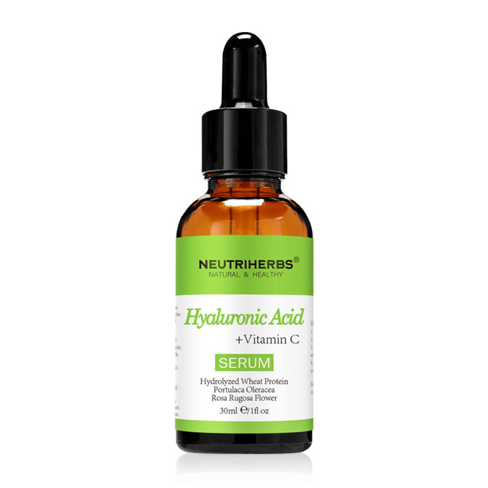 Neutriherbs Hyaluronic Acid + Vitamin C Serum 30 ml com ácido hialurónico e vitamina C. Sérum facial hidratante que dá luminosidade, uniformiza o tom da pele e ajuda a reduzir linhas finas para uma pele macia e fresca.