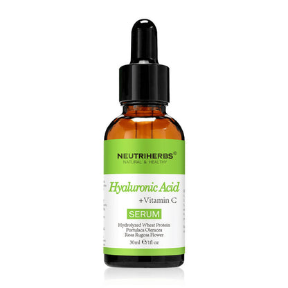 Neutriherbs Hyaluronic Acid + Vitamin C Serum 30 ml com ácido hialurónico e vitamina C. Sérum facial hidratante que dá luminosidade, uniformiza o tom da pele e ajuda a reduzir linhas finas para uma pele macia e fresca.