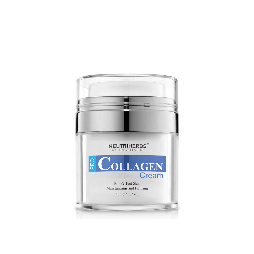Neutriherbs Pro Collagen Cream 50 g em frasco elegante. Um creme de rosto hidratante e refirmante desenvolvido para melhorar a elasticidade da pele, proporcionar hidratação duradoura e contribuir para uma pele mais firme, com uma sensação macia e suave.