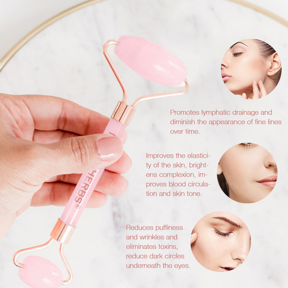 Neutriherbs Rose Quartz Face Roller para massagem facial, drenagem linfática e redução do inchaço.