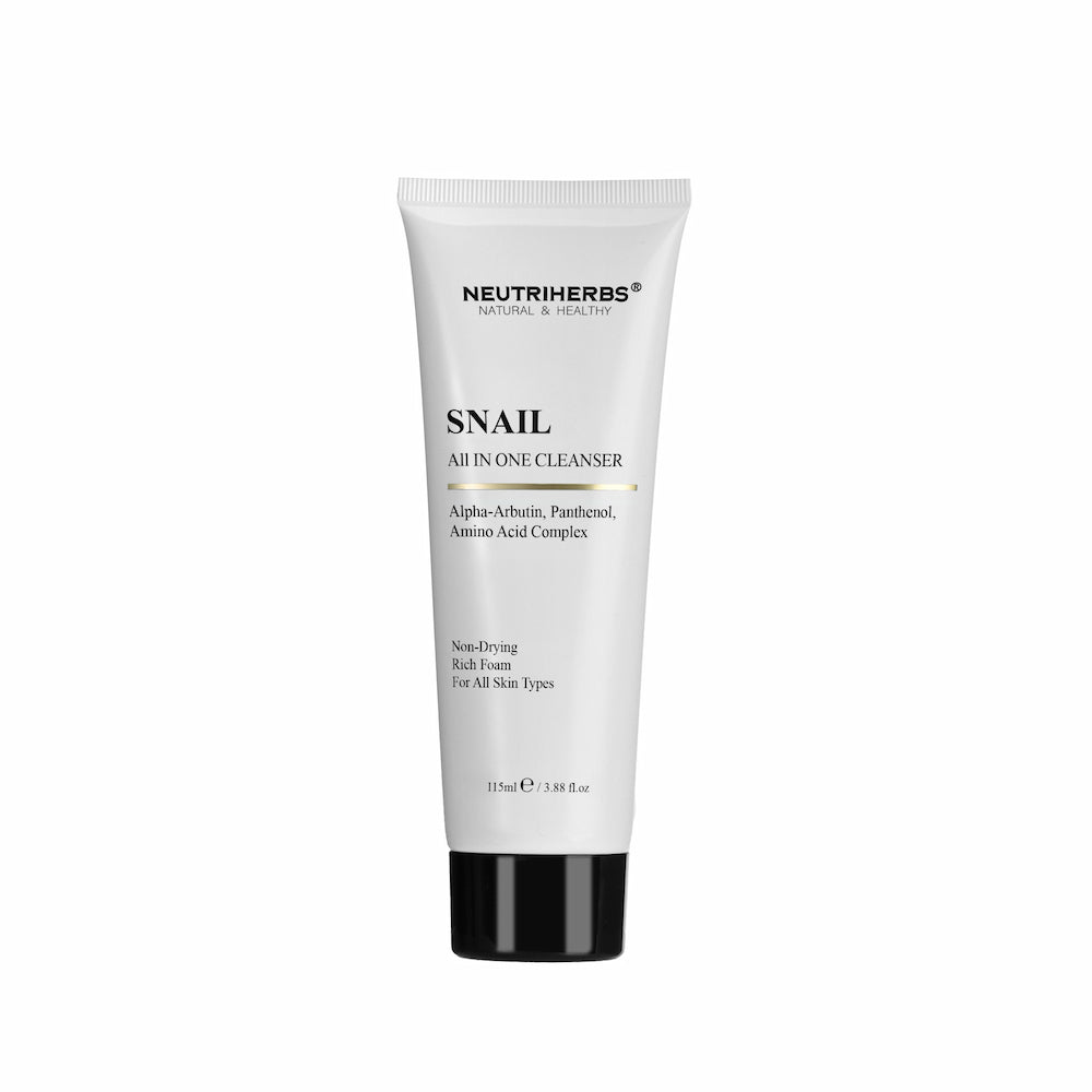Neutriherbs Snail All In One Cleanser 115 ml – limpeza facial suave com extrato de caracol, alfa-arbutina e pantenol para todos os tipos de pele.