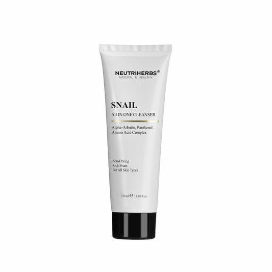 Neutriherbs Snail All In One Cleanser 115 ml – limpeza facial suave com extrato de caracol, alfa-arbutina e pantenol para todos os tipos de pele.